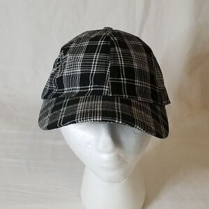 Black and White Plaid Cap‎ with Bling Cross